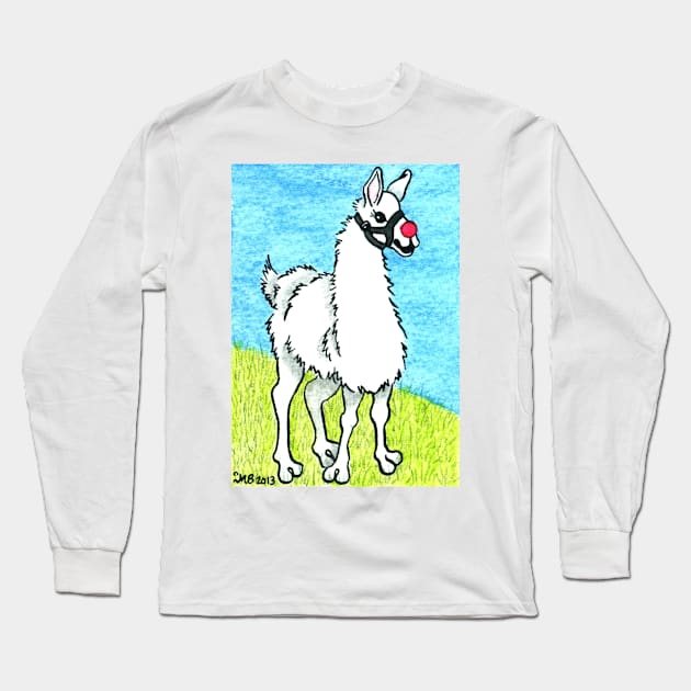 2013 Holiday ATC 6 - Llama Rudolph Long Sleeve T-Shirt by ArtbyMinda